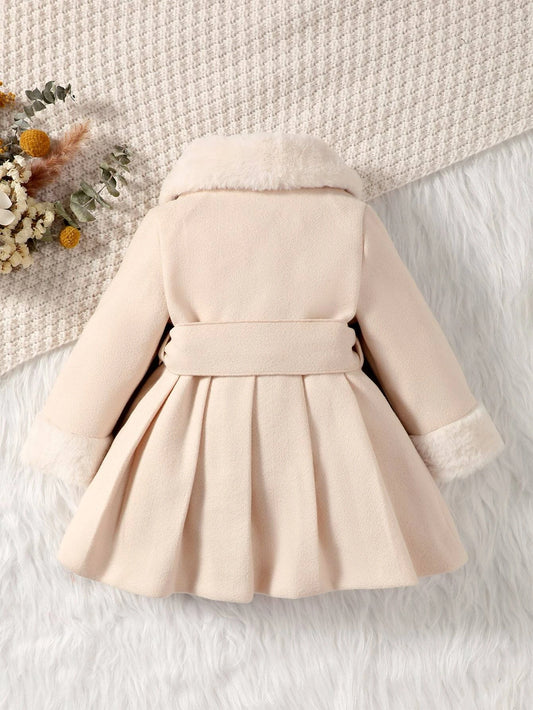 Baby Girl Borg Collar Belted Coat