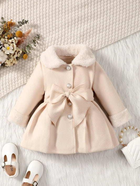 Baby Girl Borg Collar Belted Coat