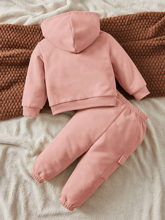 Baby Girl Zip Up Thermal Lined Hooded Jacket & Sweatpants