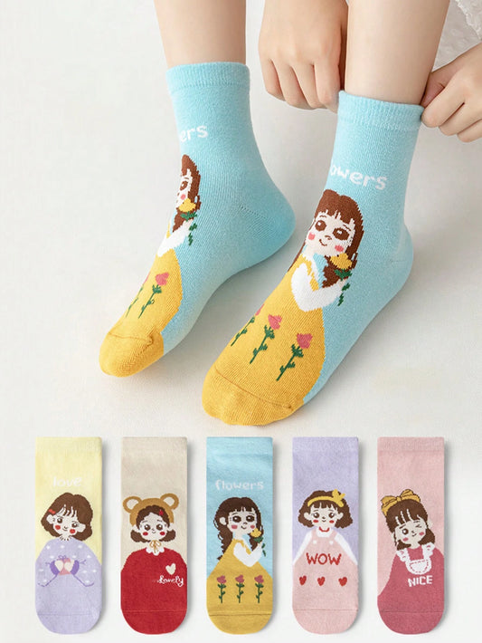 5pairs/Pack Unisex Kids Sweet Princess Style Mid-Calf Socks