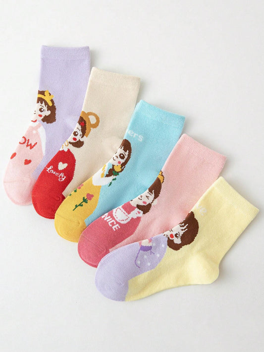 5pairs/Pack Unisex Kids Sweet Princess Style Mid-Calf Socks