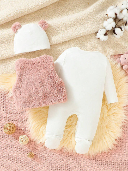 Baby Girl 3pcs Fleece Vest Set With Cute Embroidered Bear