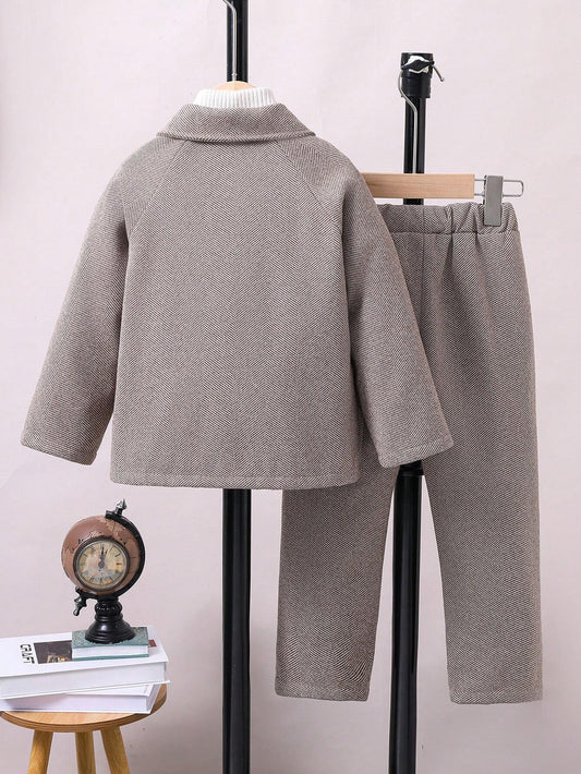 Young Boy Lapel Collar Suit Jacket And Casual Pants Set