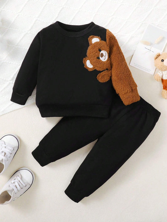 Baby Boy Teddy Bear Embroidery Sweatshirt & Sweatpants