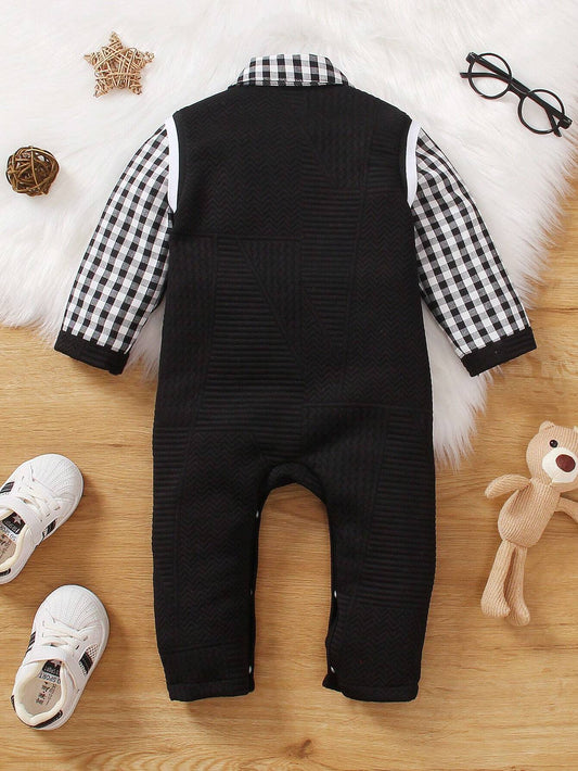 Baby Boy Gingham Print Shirt & Striped Trim Jumpsuit