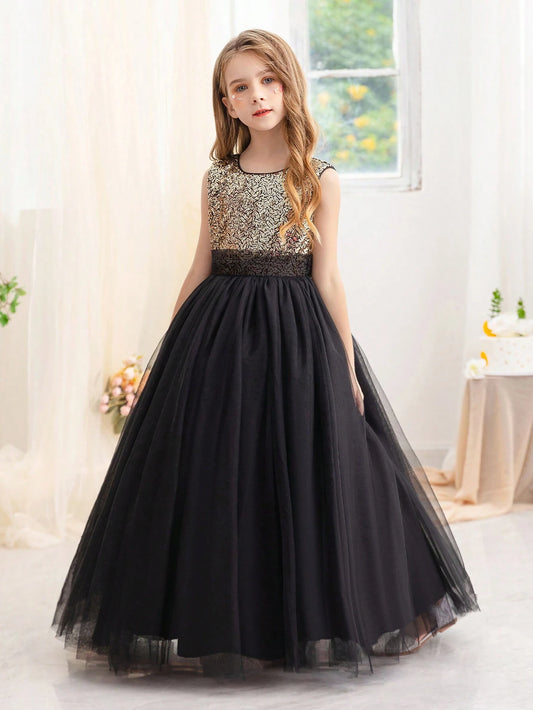 Tween Girl Glitter Mesh Formal Princess Dress