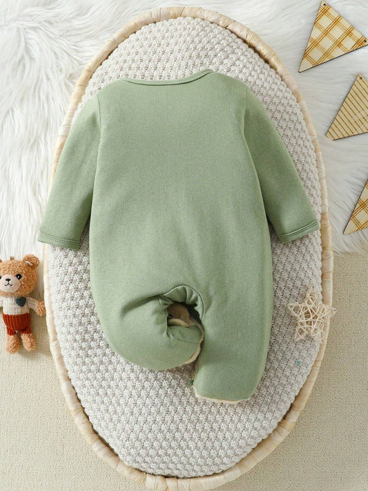 Baby Bear Embroidery Long Sleeve Sleepsuit With Footies