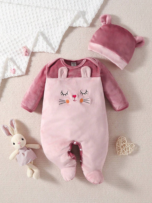 Persoplay Kids Baby Girls' Comfortable And Cute Animal Ear Embroidery Jumpsuit Footies Romper