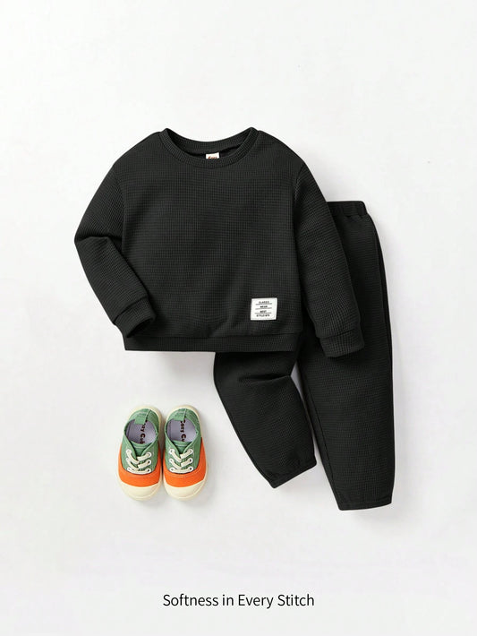 Cozy Pixies Baby Boy Letter Patched Detail Pullover & Sweatpants