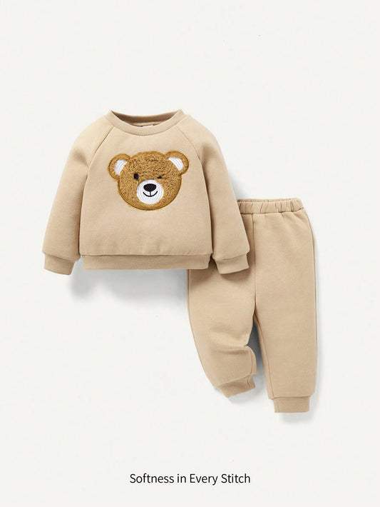 Cozy Pixies Baby Boy Bear Print Raglan Sleeve Sweatshirt & Sweatpants