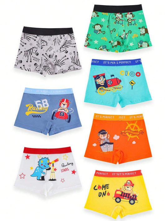 Young Boy 7pcs Set Cartoon Bear Print Underwear