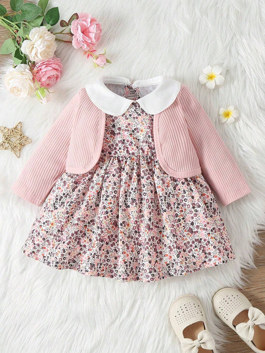 Vintaside Kids Baby Ditsy Floral Contrast Collar Smock Dress & Jacket