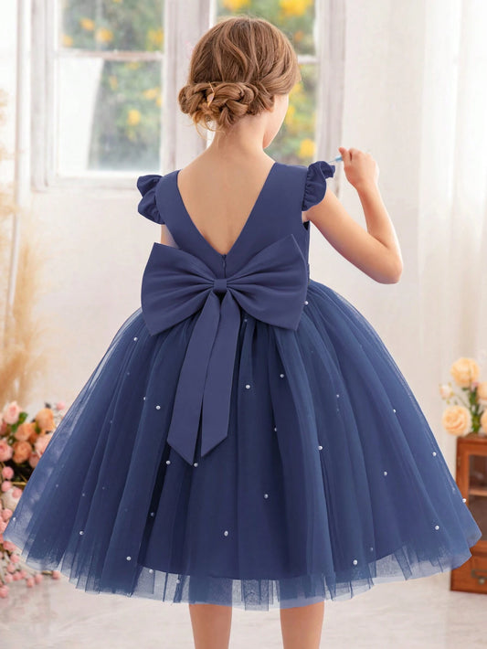 Girls' Flying Sleeve Mesh Tulle Princess Dress