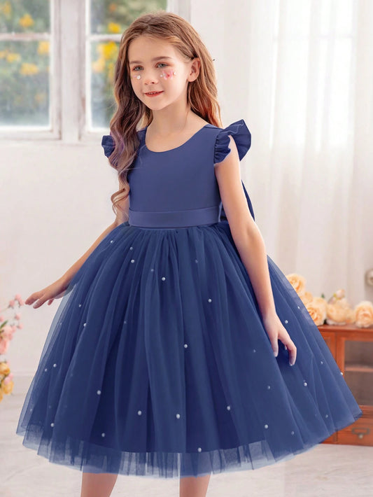 Girls' Flying Sleeve Mesh Tulle Princess Dress