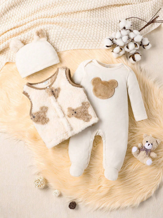 5pcs Newborn Baby Boys Cute Bear Embroidery Romper