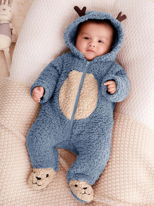 Cozy Pixies Newborn Baby Girl Cute Hooded Deer Horn Thick Jumpsuit