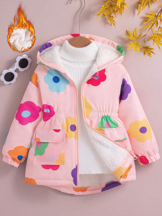 Toddler Girls' Floral Print Faux Fur Lined Warm Jacket