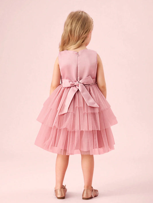 Blossomsprite Kids Girls' Elegant Sleeveless Cake Tutu Dress, Suitable For Birthday Party