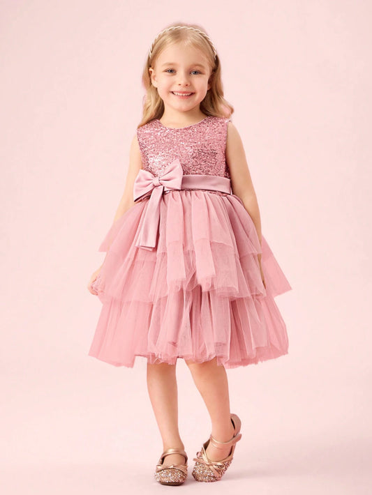 Blossomsprite Kids Girls' Elegant Sleeveless Cake Tutu Dress, Suitable For Birthday Party