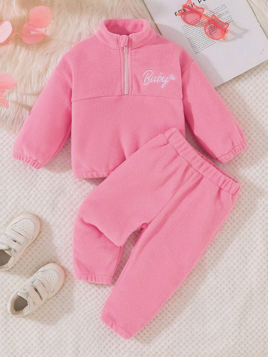 Baby Girl's Pink Long Sleeve Zip-Up Top And Matching Pants