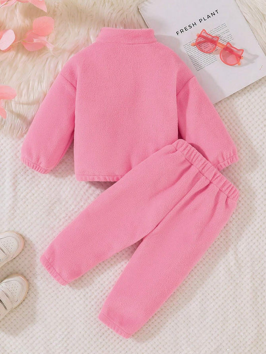 Baby Girl's Pink Long Sleeve Zip-Up Top And Matching Pants