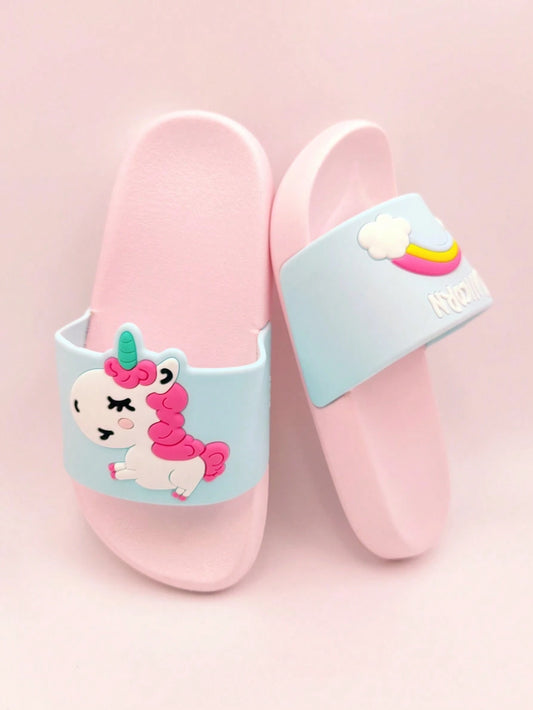 1 Pair Children Rainbow Unicorn PVC Anti-Slip Flat Slippers