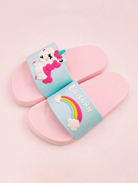 1 Pair Children Rainbow Unicorn PVC Anti-Slip Flat Slippers