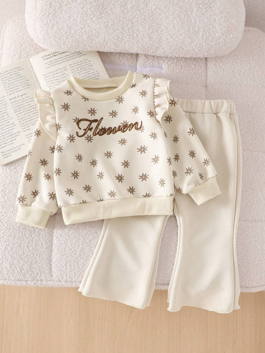 Baby Girls Apricot Color Long Sleeve Pants 2pcs Casual Outfit Set