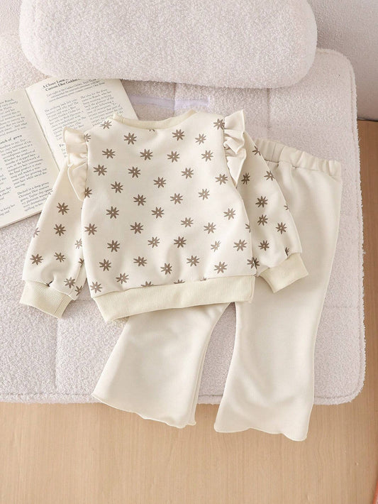 Baby Girls Apricot Color Long Sleeve Pants 2pcs Casual Outfit Set