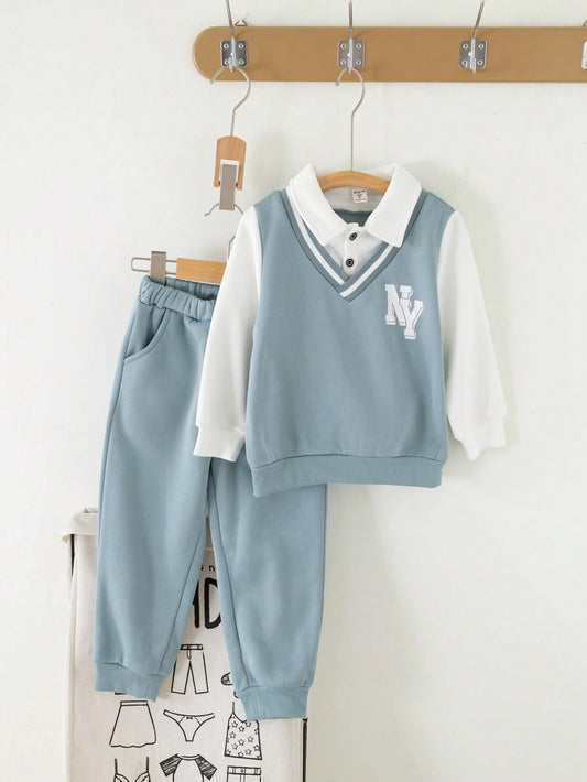 2pcs/Set Young Boys 2 In 1 Hooded Sweatshirt & Sweatpants Set, Fleece Lined, Thickened