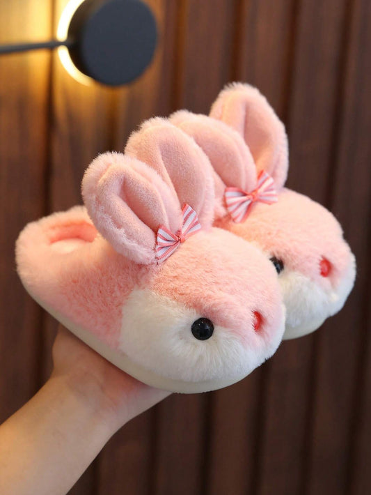 1 Pair Fluffy Rabbit Plush Flat Warm Slippers For Girls