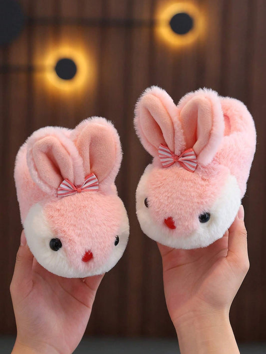 1 Pair Fluffy Rabbit Plush Flat Warm Slippers For Girls