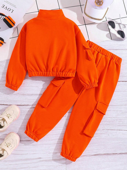 2pcs Girls' Fashion Knit Autumn New Casual Fitted Sports Set