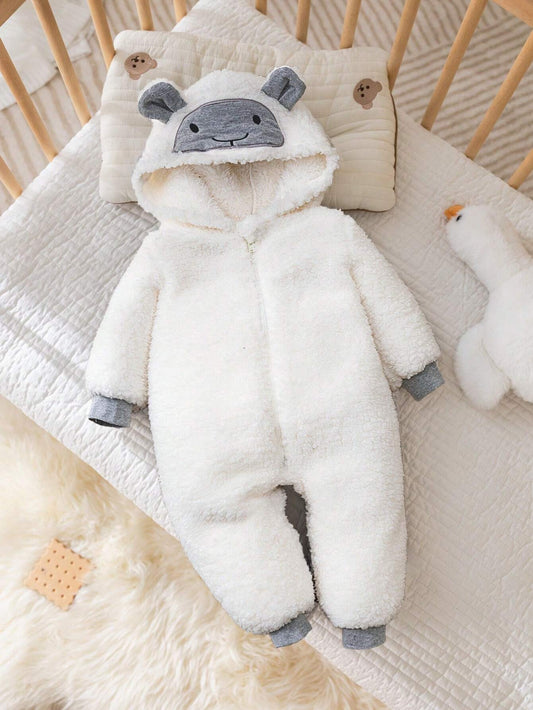 Newborn Baby Girl Winter Cute & Warm Furry Hooded Romper