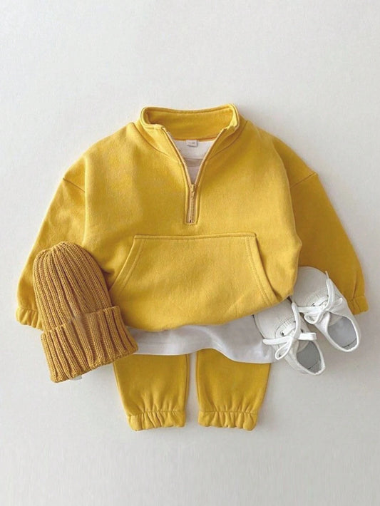 2pcs Infant Casual Comfortable Loose Fit Sportswear Set, Long Sleeve Top And Pants