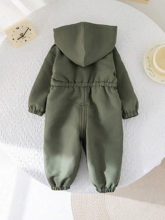 Newborn Baby Girl Outdoor Fleece Lined Hooded Jumpsuit