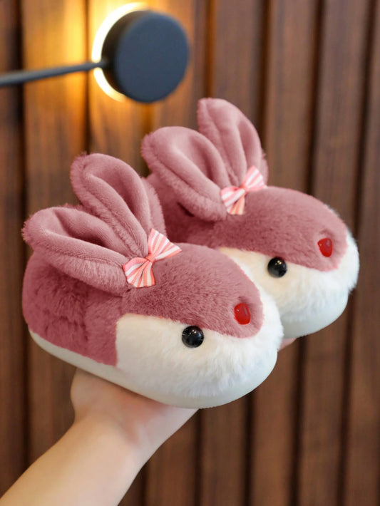 1pair Girls Rabbit Plush Flat Cute Children Indoor Slippers