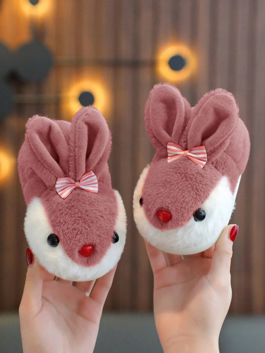 1pair Girls Rabbit Plush Flat Cute Children Indoor Slippers