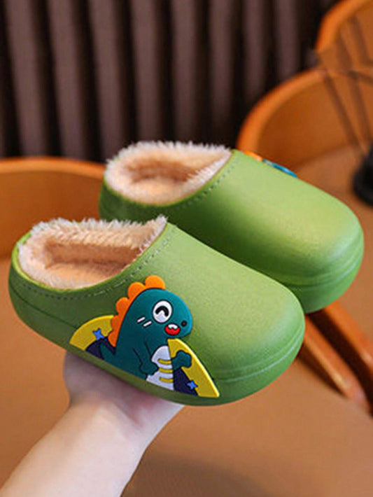 1 Pair Kids Cartoon Green Thermal Lined Anti-Slip Water-Resistant Warm House Slippers