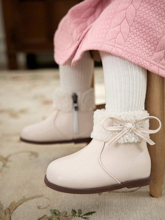 Cozy Pixies Cute Fashionable Bowknot Design Plush Lined Warm Baby Soft Sole Anti-slip Short Boots