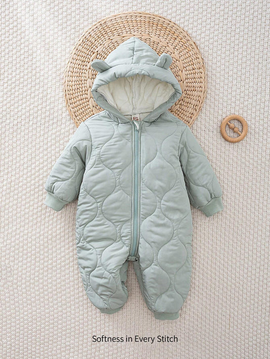 Cozy Pixies Baby Boy/Girl Thick Fleece Lined Hooded Long Sleeve Jumpsuit With Cute 3D Ear Design