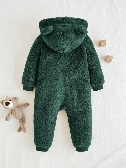 Cozy Pixies Baby Boy Cartoon 3D Ear Patched Hooded Thick Furry Jumpsuit