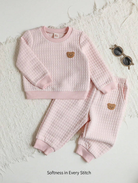 Cozy Pixies 2pcs/Set Baby Girl Cute Teddy Bear Print Crew Neck Long Sleeve Sweatshirt And Elastic Waist Long Pants