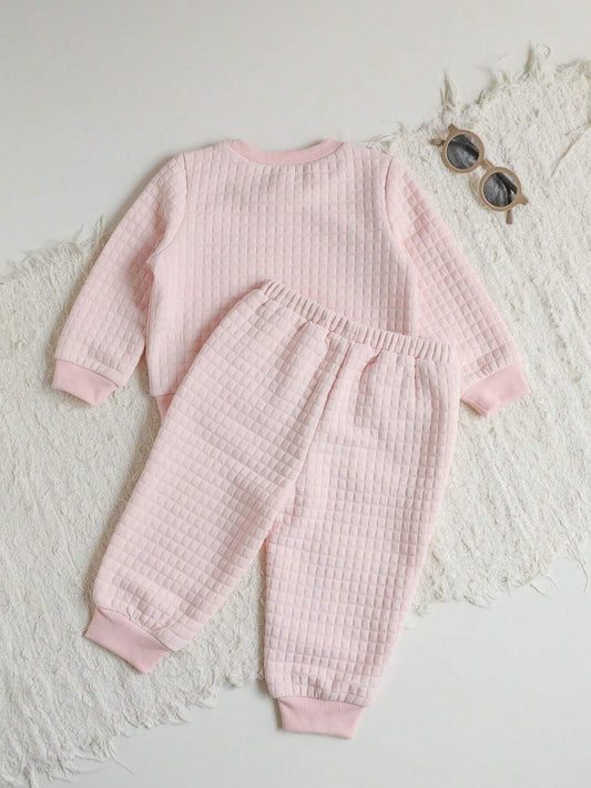 Cozy Pixies 2pcs/Set Baby Girl Cute Teddy Bear Print Crew Neck Long Sleeve Sweatshirt And Elastic Waist Long Pants