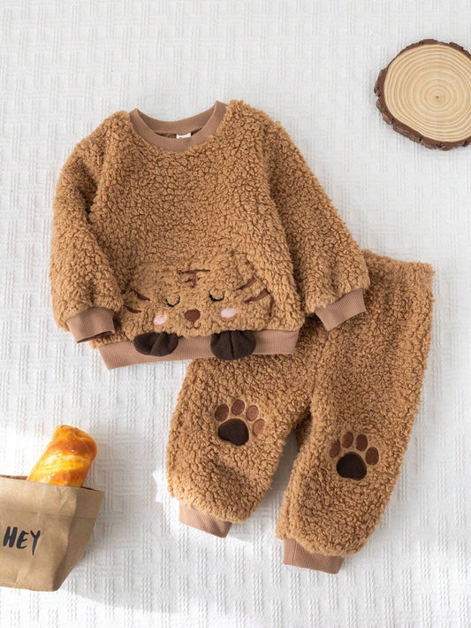 Cozy Pixies 2pcs Baby Boy Tiger Pattern Round Neck Long Sleeve Sweatshirt And Jogger Pants Set