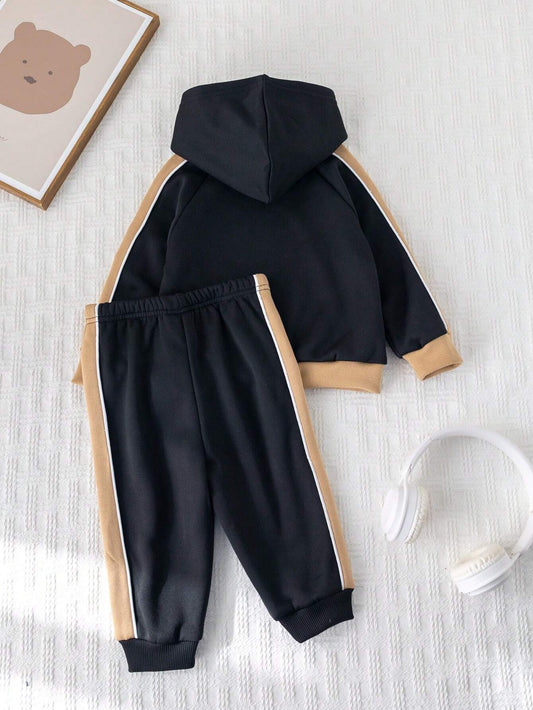 Cozy Pixies 2pcs/Set Baby Boy Applique Contrast Color Hoodie Sweatshirt And Jogger Pants Set