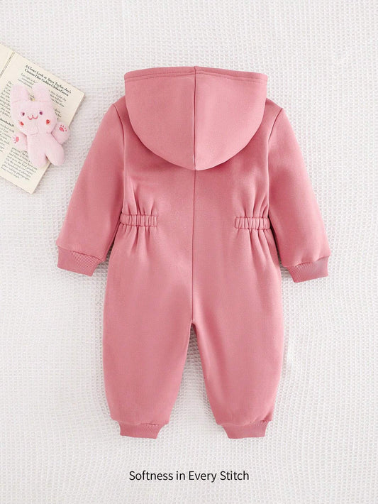 Cozy Pixies Baby Girl Cartoon Kitten Pattern Soft Knitted Hooded Long Sleeve One-Piece Jumpsuit