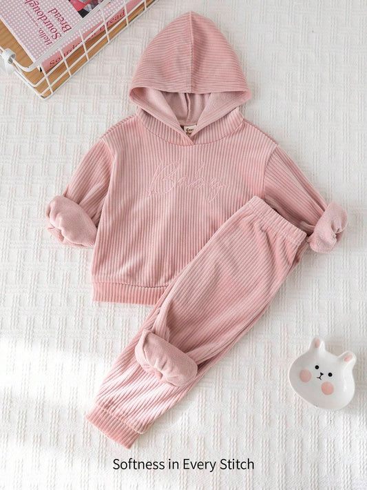 Cozy Pixies 2pcs Baby Girl Letter Print Fleece Hoodie Sweatshirt And Pants Set