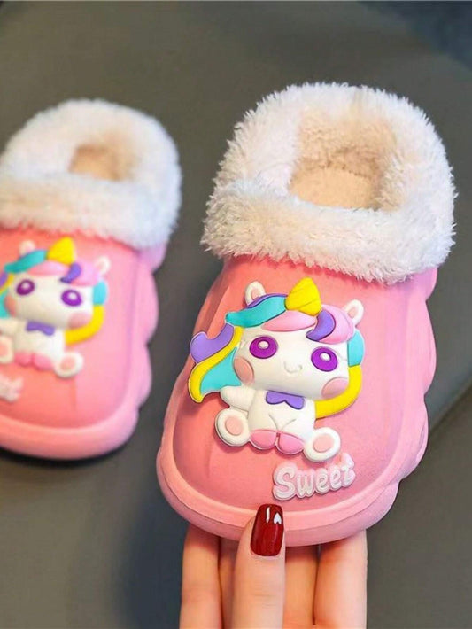 1 Pair Girls Cartoon Pony Fluffy Slippers