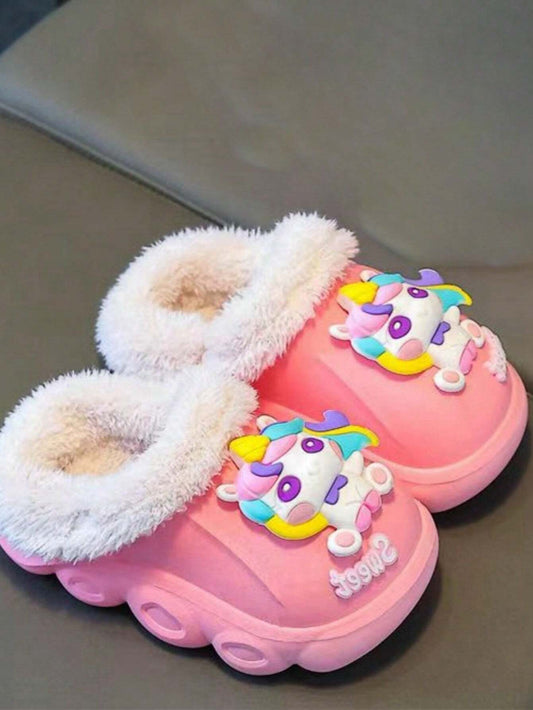 1 Pair Girls Cartoon Pony Fluffy Slippers